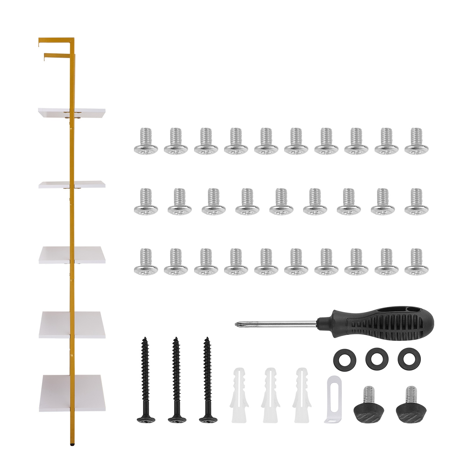 Industrial Square Pipe Shelf 5 Tier 24x11.8in Wall-Mount Gold White_voghion.com